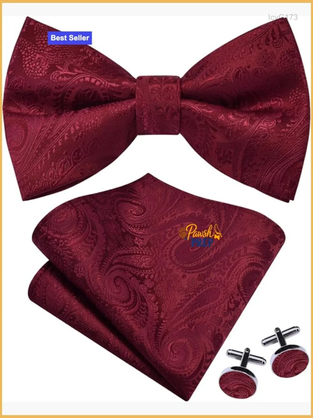 Silk Blend Pre-Tied Bow Tie Set with Pocket Square and Cufflinks